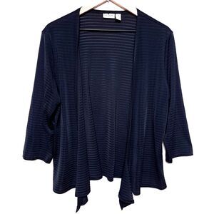 Chico’s Easywear Women’s Size 2 Black Knit Semi Sheer Striped Open Cardigan